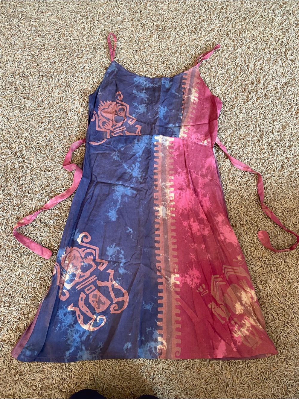 Tribal Girls' Blue & Pink Tie-Dye Spaghetti Strap Dress M